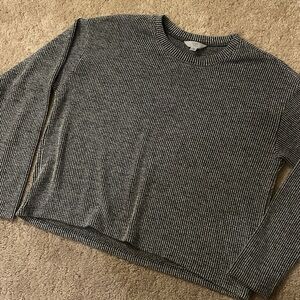 Women’s Gray Striped Crewneck Sweater